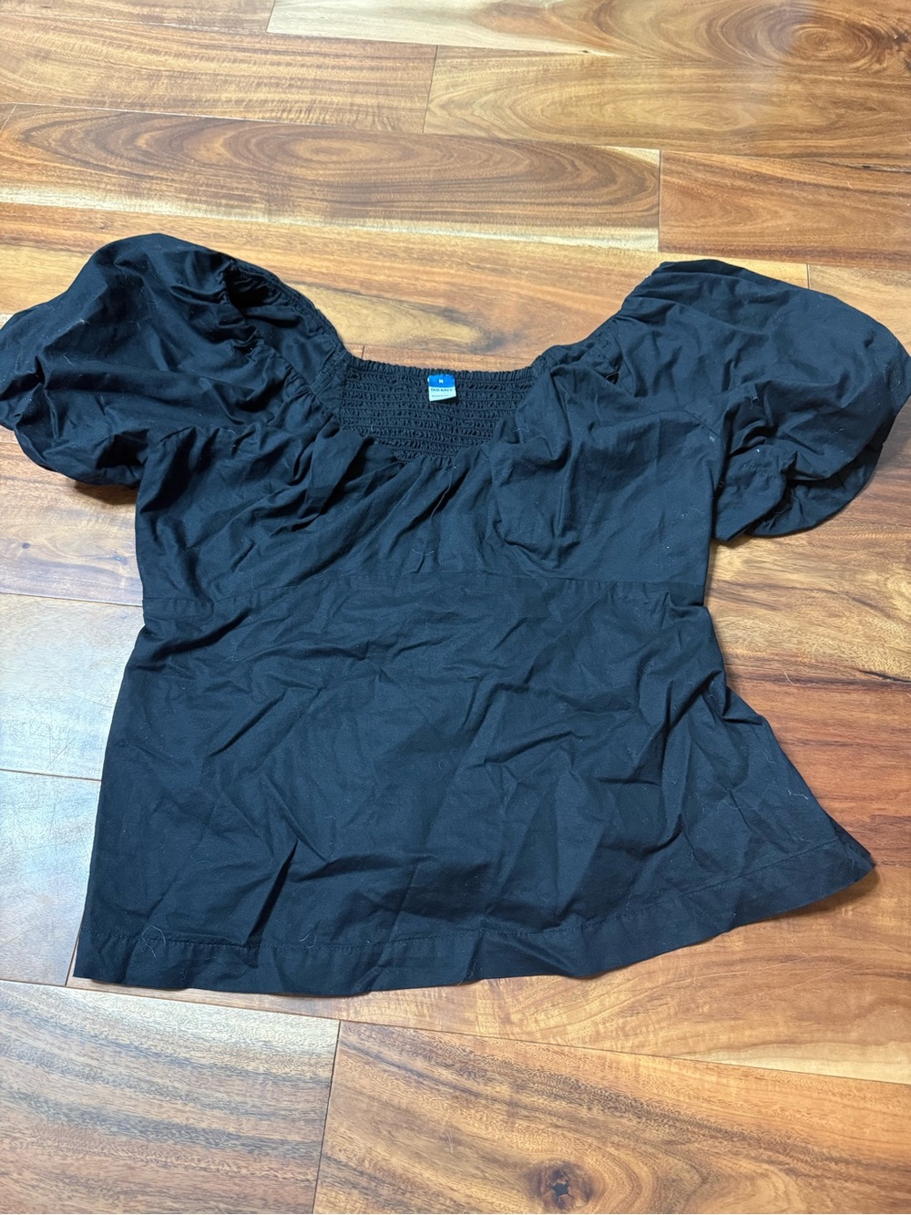 Old Navy Black Puff-Sleeve Square Neck Blouse